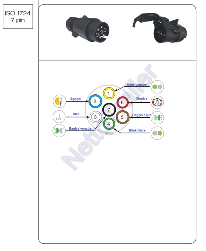 Montering af 7 polet trailerstik - Diagram over 7 polet anhængerstik